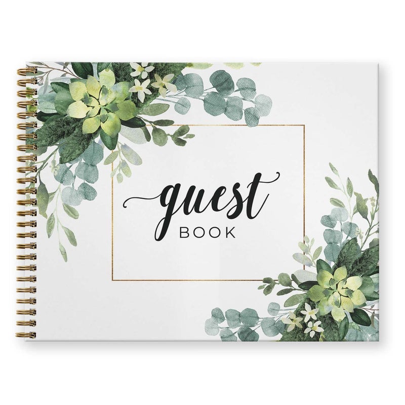 Canopy Street Canopy Street Hardcover Lush Greenery Wedding Guestbook  120 Lined Guest Signature Pages Inside  85 x 11 Landscape Lay Flat Event Guest BookGold Metal Spiral Binding