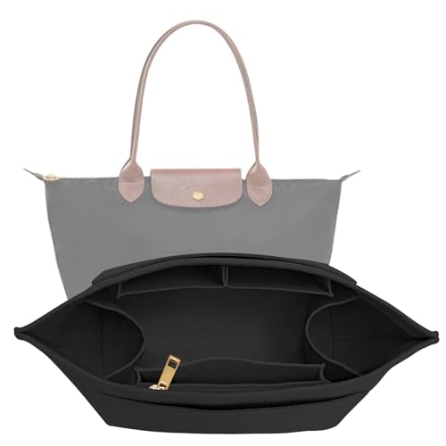 LOUKAYCCI Purse Organizer Insert for Longchamp Le Pliage L Handbag Insert Felt Long Champ Tote Bag Organizer Insert with Cup (Black, Large) - Image 1