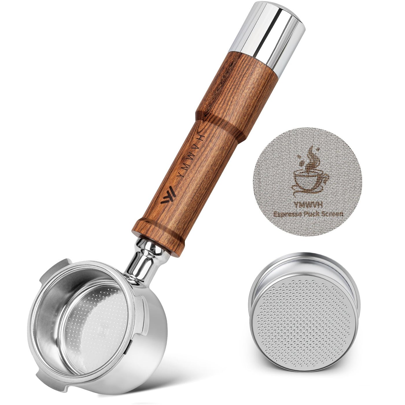 YMWVH 51mm Espresso Bottomless Portafilter 3 Ears 100 Stainless Steel Portafilter Compatible with Delonghi Dedica EC680 EC685 Espresso Machine with Puck Screen  Filter BasketWalnut Handle