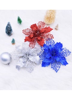 ACLIX Pack Of 3 Artificial Flower for Christmas Tree Colorful Glitter Flowers DIY Home Ornaments Gold/Red/Silver  - Image 1