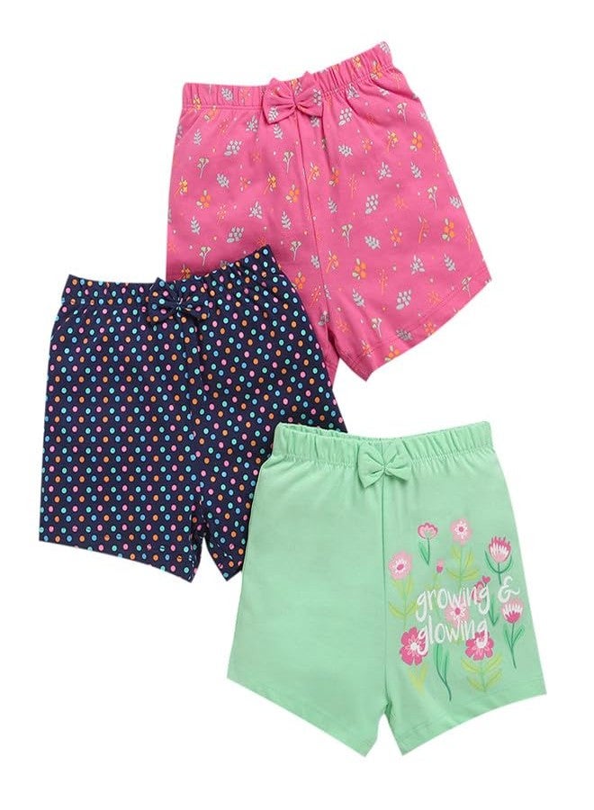 BUMZEE شورتات قطنية للبنات من بامزي، طول فوق الركبة، عبوة من 3 قطع، لون كحلي ووردي - من 6 إلى 12 شهرًا (Peb10443C-nbl) - Image 1