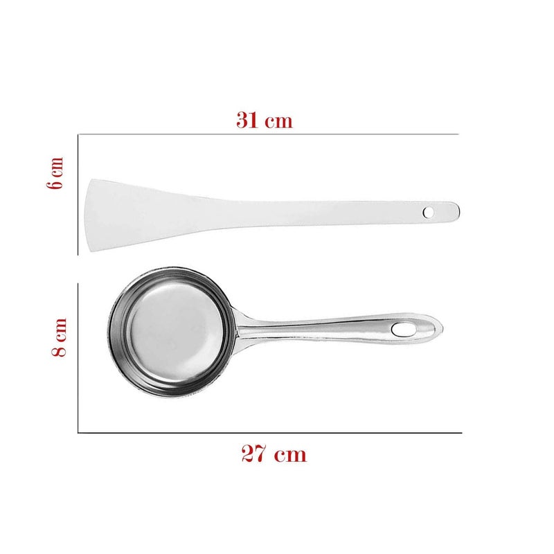 Bekner Bekner STAINLESSSTEEL Silver Spatula for Cooking Kitchen Utensils Serving and Cooking Set PALTA and DOSA Making LADLE Pack of 2 1 Turner 1 Short Pour Ladle with Flat Base Stainless Steel - Image 3