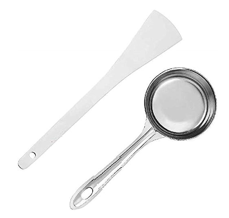 Bekner Bekner STAINLESSSTEEL Silver Spatula for Cooking Kitchen Utensils Serving and Cooking Set PALTA and DOSA Making LADLE Pack of 2 1 Turner 1 Short Pour Ladle with Flat Base Stainless Steel - Image 1