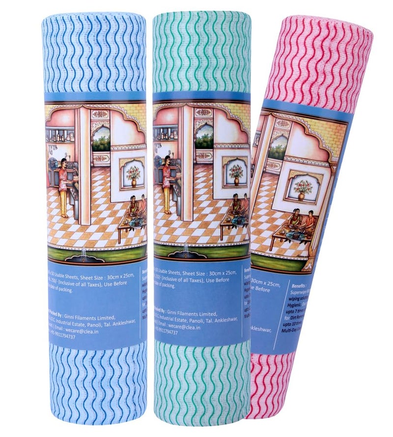 GINNI Premium Printed Kitchen Swipe Rolls Non Woven Fabric, Kitchen Tissue/Towel Tissue Roll Reusable & Washable (Multi-Purpose Household Sheets) - 30x25 Cm (150 Pulls) - Image 1