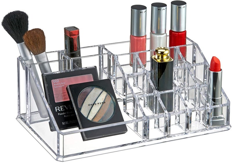 Styxon Clear 16 Slots Acrylic Cosmetic and Makeup Palette Organizer | Audrey Collection, 8.75 X 5 X 3.12 in - Image 1