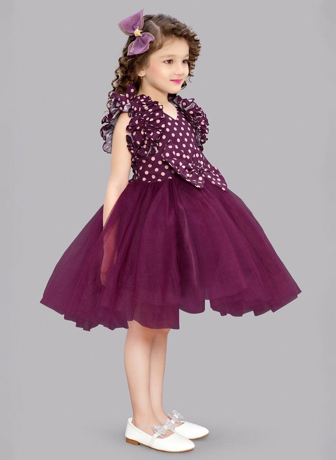 PinkChick Burgundy Polka Dot Fit & Flare Dress for Girls - Image 3