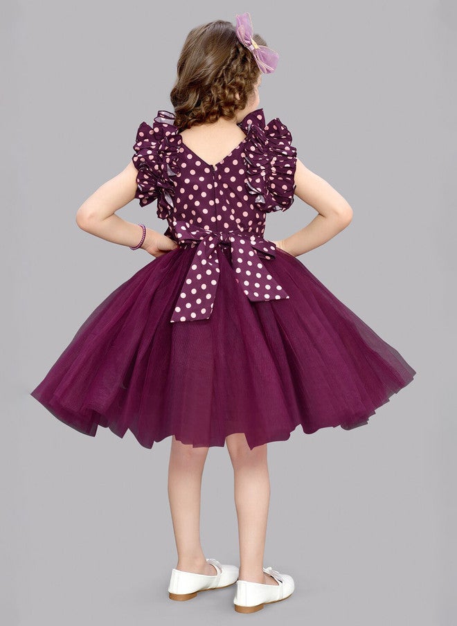 PinkChick Burgundy Polka Dot Fit & Flare Dress for Girls - Image 5