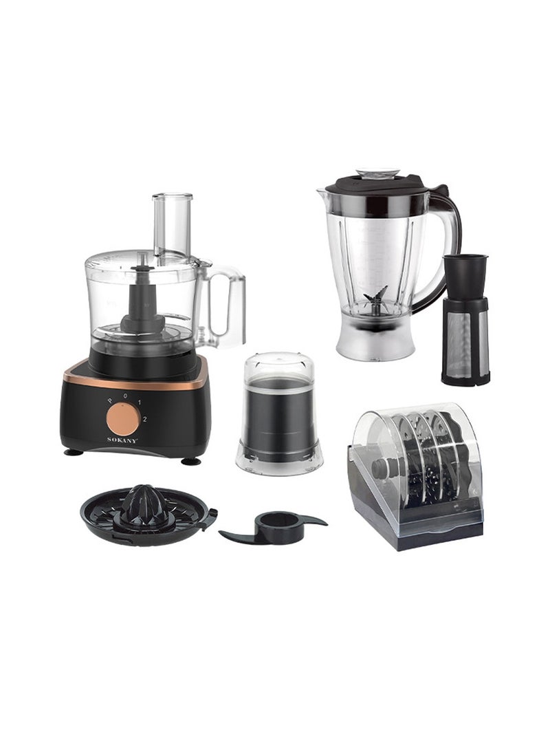 sokany - Food Processor 34 Functions 9-in-1 (Blender + Grinder + Dough Maker + Whisker + Food Processor) 1000W SK-7040 Black - Image 1