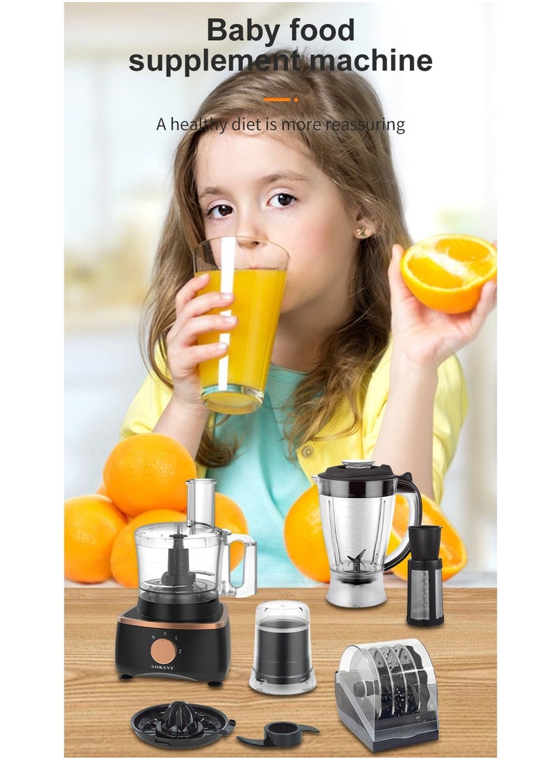 sokany - Food Processor 34 Functions 9-in-1 (Blender + Grinder + Dough Maker + Whisker + Food Processor) 1000W SK-7040 Black - Image 1
