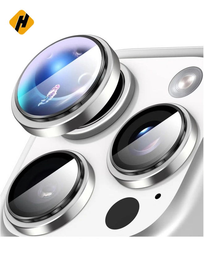 HuHa - Camera Protection for iPhone 16 Pro/16 Pro Max – [Convex Platform HD Tempered Glass] + [Aluminium Ring] Camera Lens Protector (Silver) - Image 1