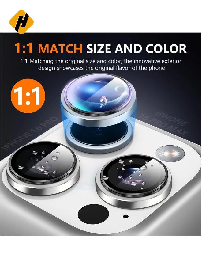HuHa - Camera Protection for iPhone 16 Pro/16 Pro Max – [Convex Platform HD Tempered Glass] + [Aluminium Ring] Camera Lens Protector (Silver) - Image 1