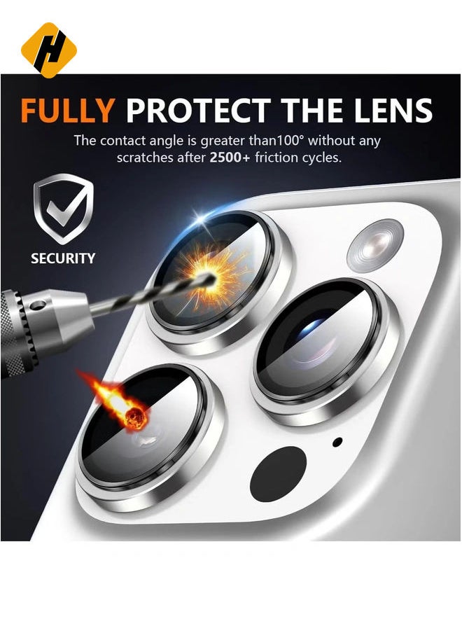 HuHa - Camera Protection for iPhone 16 Pro/16 Pro Max – [Convex Platform HD Tempered Glass] + [Aluminium Ring] Camera Lens Protector (Silver) - Image 1