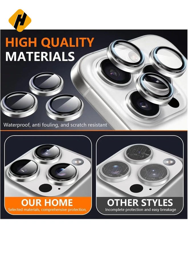HuHa - Camera Protection for iPhone 16 Pro/16 Pro Max – [Convex Platform HD Tempered Glass] + [Aluminium Ring] Camera Lens Protector (Silver) - Image 1