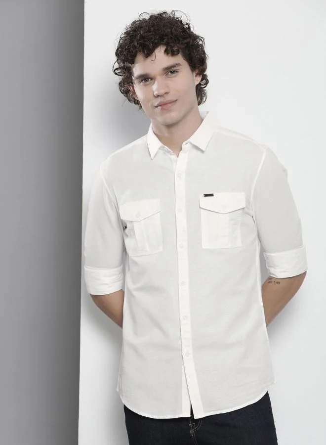 The Indian Garage Co Men Regular Fit Solid Full Sleeves Cutaway Collar Casual Shirt