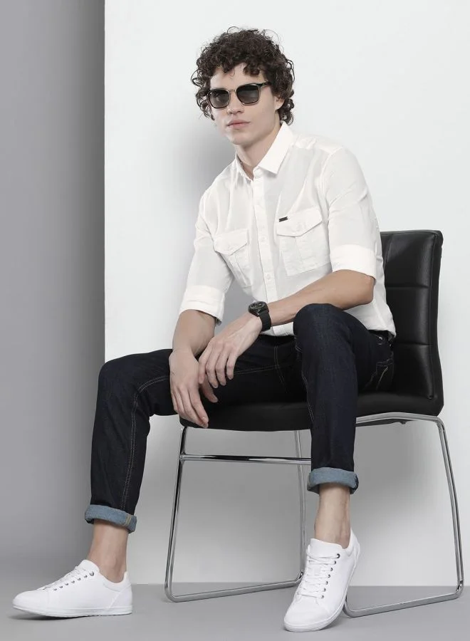 The Indian Garage Co Men Regular Fit Solid Full Sleeves Cutaway Collar Casual Shirt