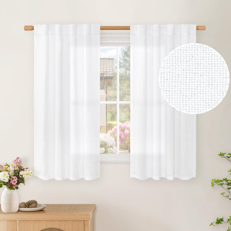 BGment بجلات قصيرة بيضاء بيضاء الستائر 40 بوصة الطول لقضيب المطبخ جيب النافذة الصغيرة الستائر ضوء ترشيح لضوء لقطات الحمام مقاطع حلقة زخرفية 34 بوصة كل لوحة - Image 1