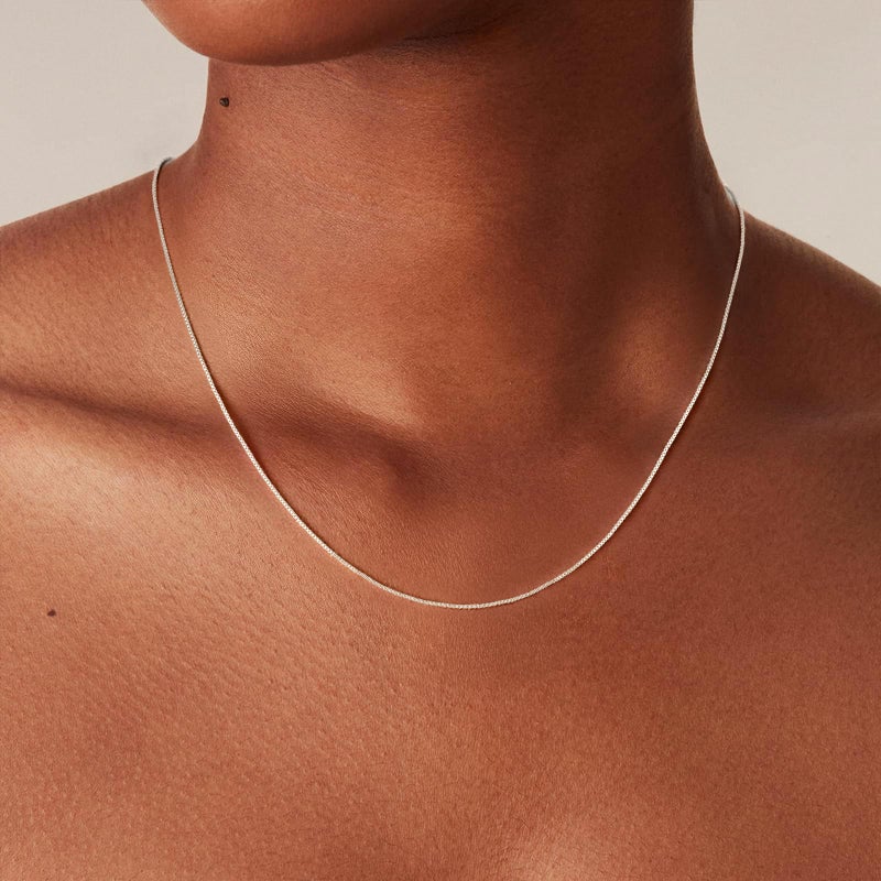 Treasure Bender S925 Sterling Silver Box Chain Necklace for Women - 0.8mm Sterling Silver Box ChainNecklace Thick Sturdy Colourfast Chain Necklaces Jewelery for Women 18" - Image 3
