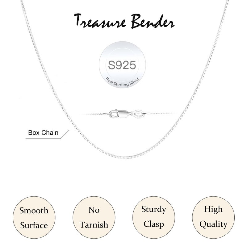 Treasure Bender S925 Sterling Silver Box Chain Necklace for Women - 0.8mm Sterling Silver Box ChainNecklace Thick Sturdy Colourfast Chain Necklaces Jewelery for Women 18" - Image 4