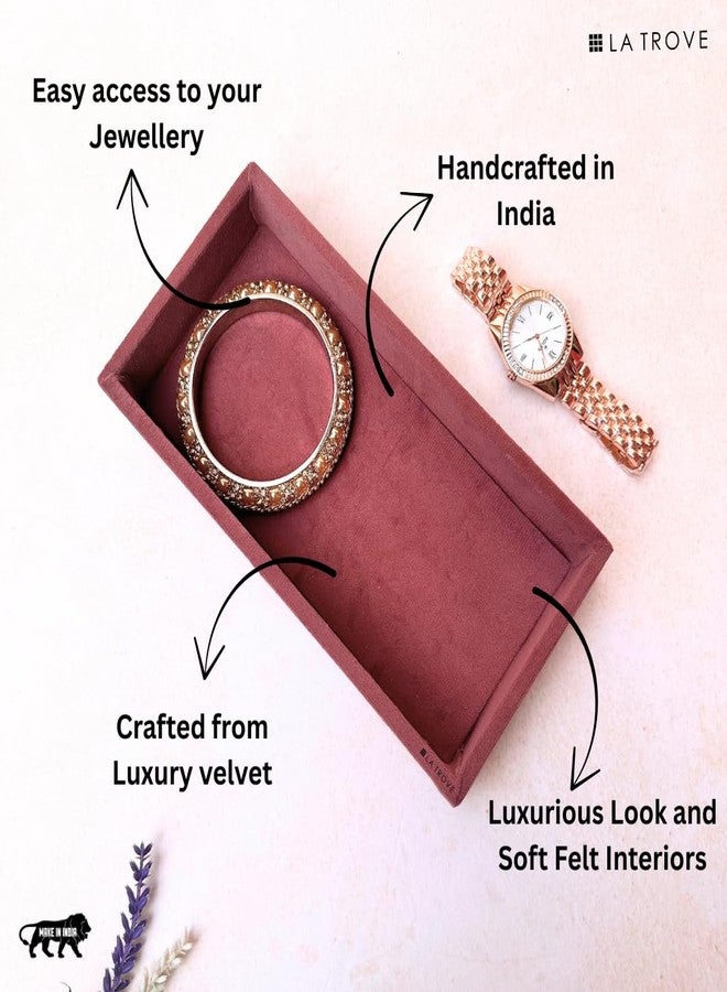 La Trove Plain Jewellery Organizer Tray for Rings, Earrings & Small Accessories Storage, Darkpink - Image 3