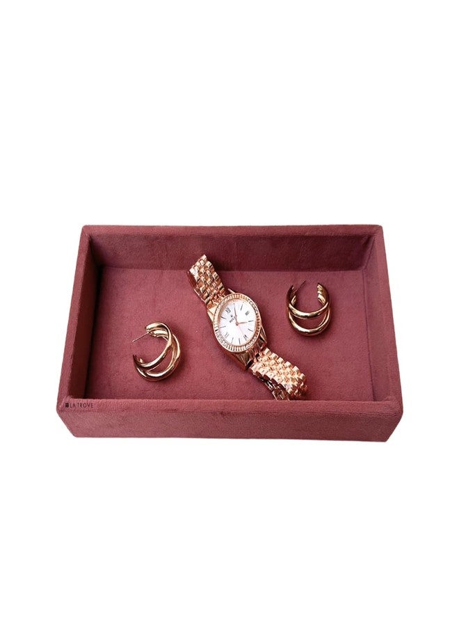 La Trove Plain Jewellery Organizer Tray for Rings, Earrings & Small Accessories Storage, Darkpink - Image 5