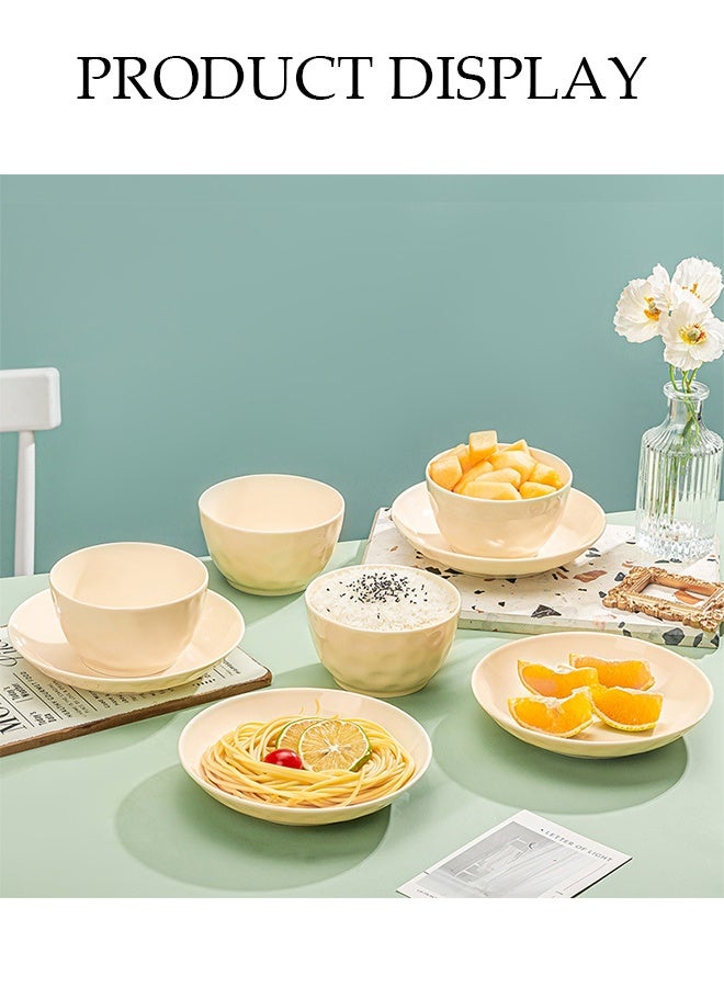 DUNISO 10-Piece Yellow Ceramic Bowl And Plate Set, Microwave Safe, Sauce Plate, Dipping Sauce Bowl, Serving Bowl, Stackable, Suitable For Dessert, Appetizer, Ketchup, Salad, Sushi, Noodles, Soup,Crockery Tableware Set，Ceramic Tableware - Image 4