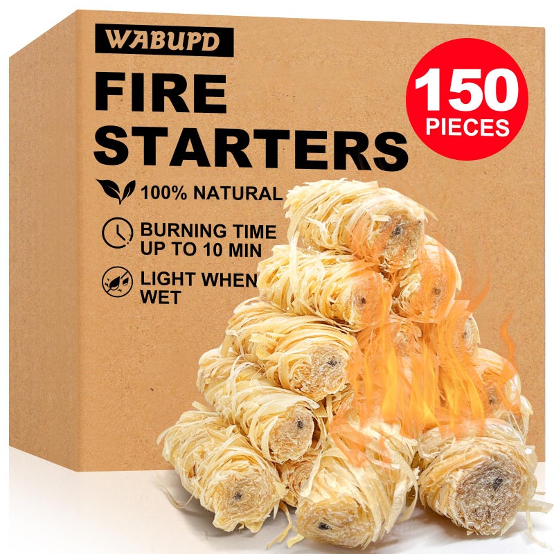 WABUPD 150 Pcs Fire Starter - Natural Fire Starters for Fireplace, Pellet Stove, BBQ, Pizza Oven, Fire Pit &Chimney, Fire Starters for Grill, Charcoal Starter - Image 1