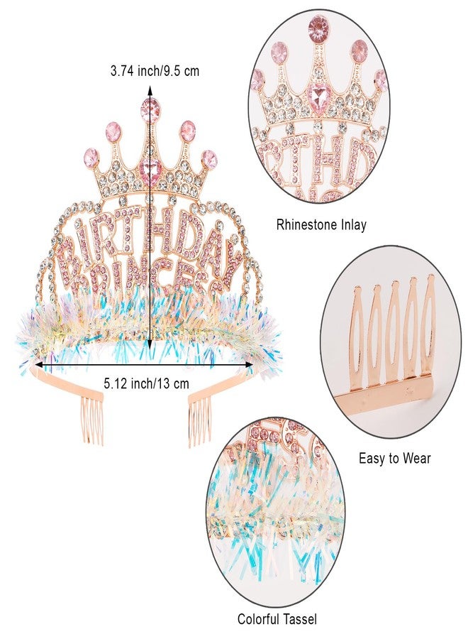 ACO-UINT Birthday Crown for Women, Pink Birthday Princess Crown Happy Birthday Headband, Birthday Girl Crown Birthday Princess Tiara Birthday Decorations Gifts - Image 2