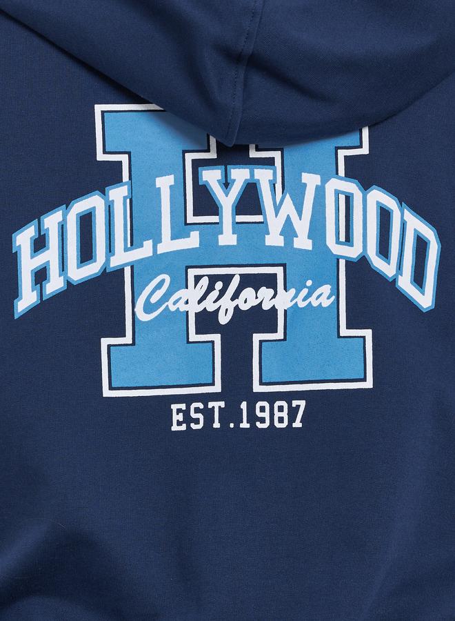 Styli Plus Size Navy Blue Graphic Printed Hoodie - Image 5