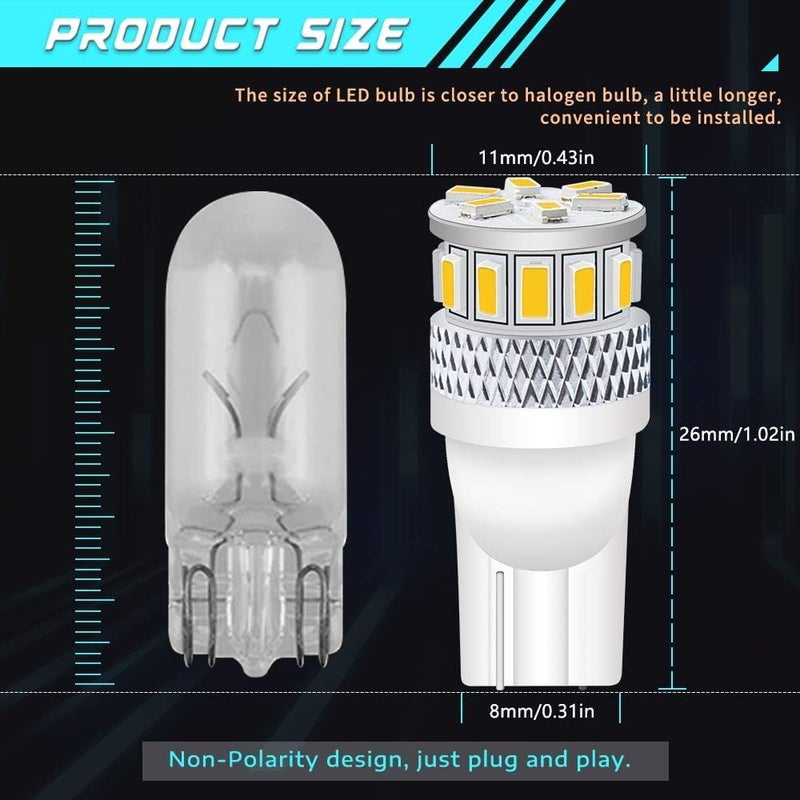 Alopee 4-Pack 194 LED Bulb Soft Warm White 168 LED Bulb 921 2825 T10 W5W 175 501 Non Polarity Replacement for License Plate Light Map Dome Door Trunk Light 18SMD 3014 Chips, DC 12-24V - Image 2