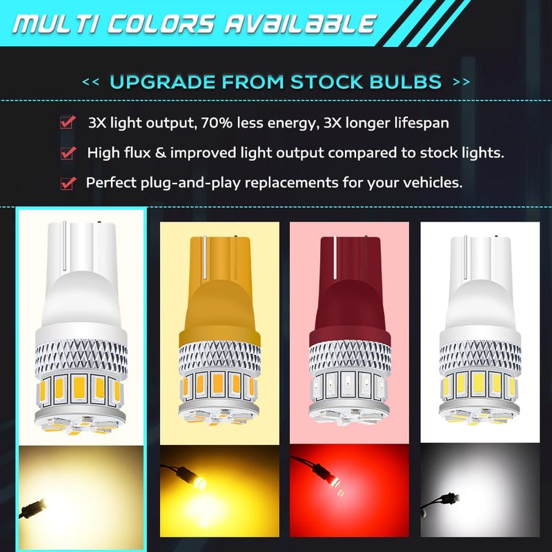 Alopee 4-Pack 194 LED Bulb Soft Warm White 168 LED Bulb 921 2825 T10 W5W 175 501 Non Polarity Replacement for License Plate Light Map Dome Door Trunk Light 18SMD 3014 Chips, DC 12-24V - Image 4
