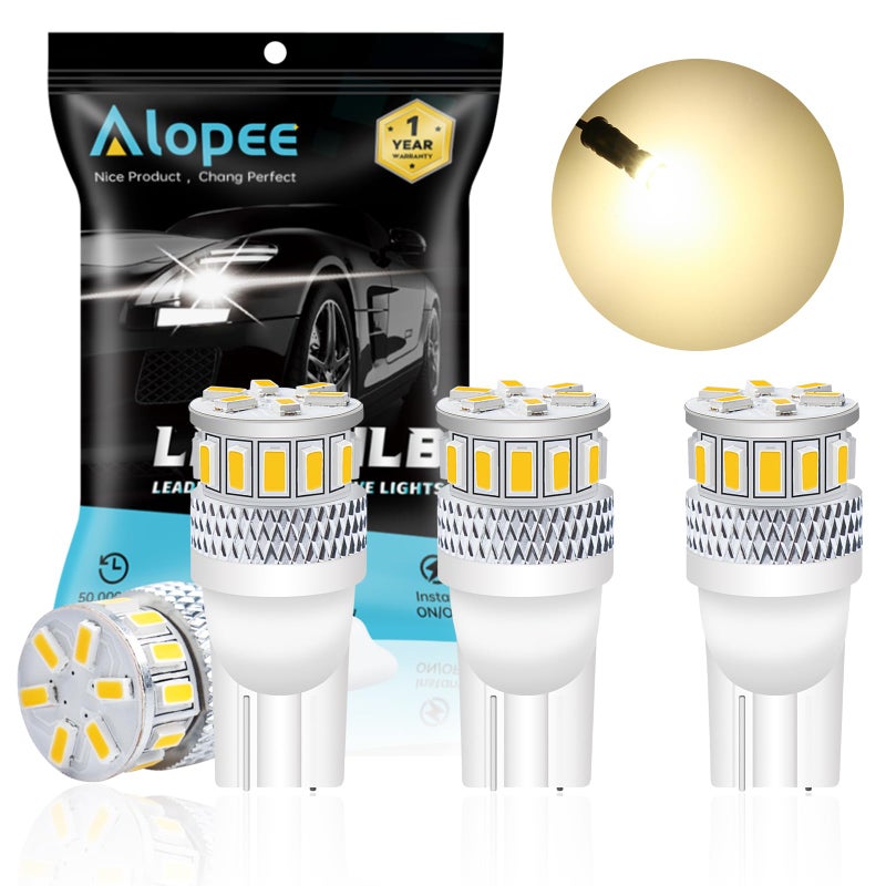 Alopee 4-Pack 194 LED Bulb Soft Warm White 168 LED Bulb 921 2825 T10 W5W 175 501 Non Polarity Replacement for License Plate Light Map Dome Door Trunk Light 18SMD 3014 Chips, DC 12-24V - Image 1