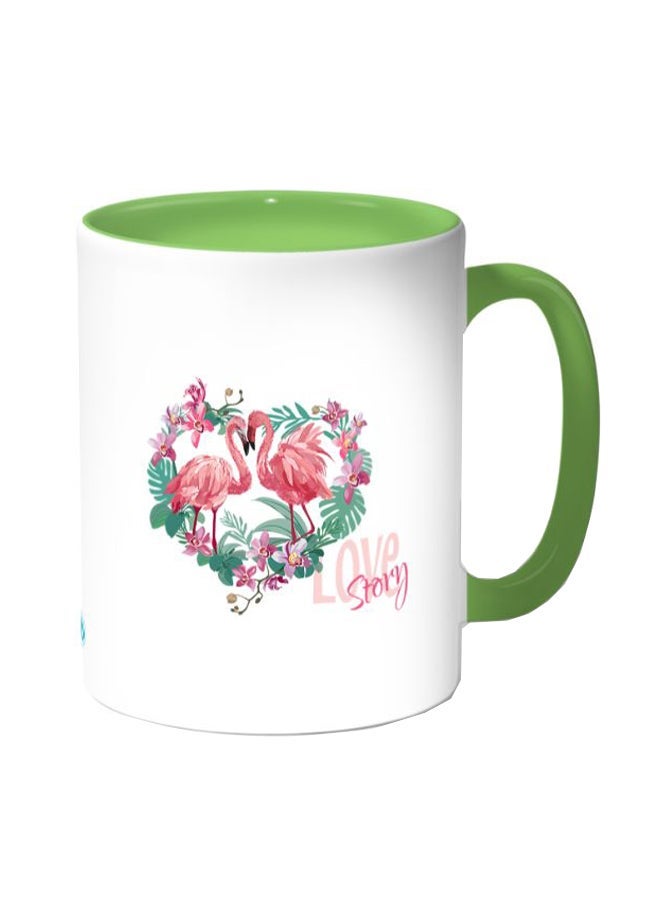 RYN كوب قهوة مطبوع على شكل فلامنغو للحب بين الزوجين أبيض/أخضر 11 أونصة