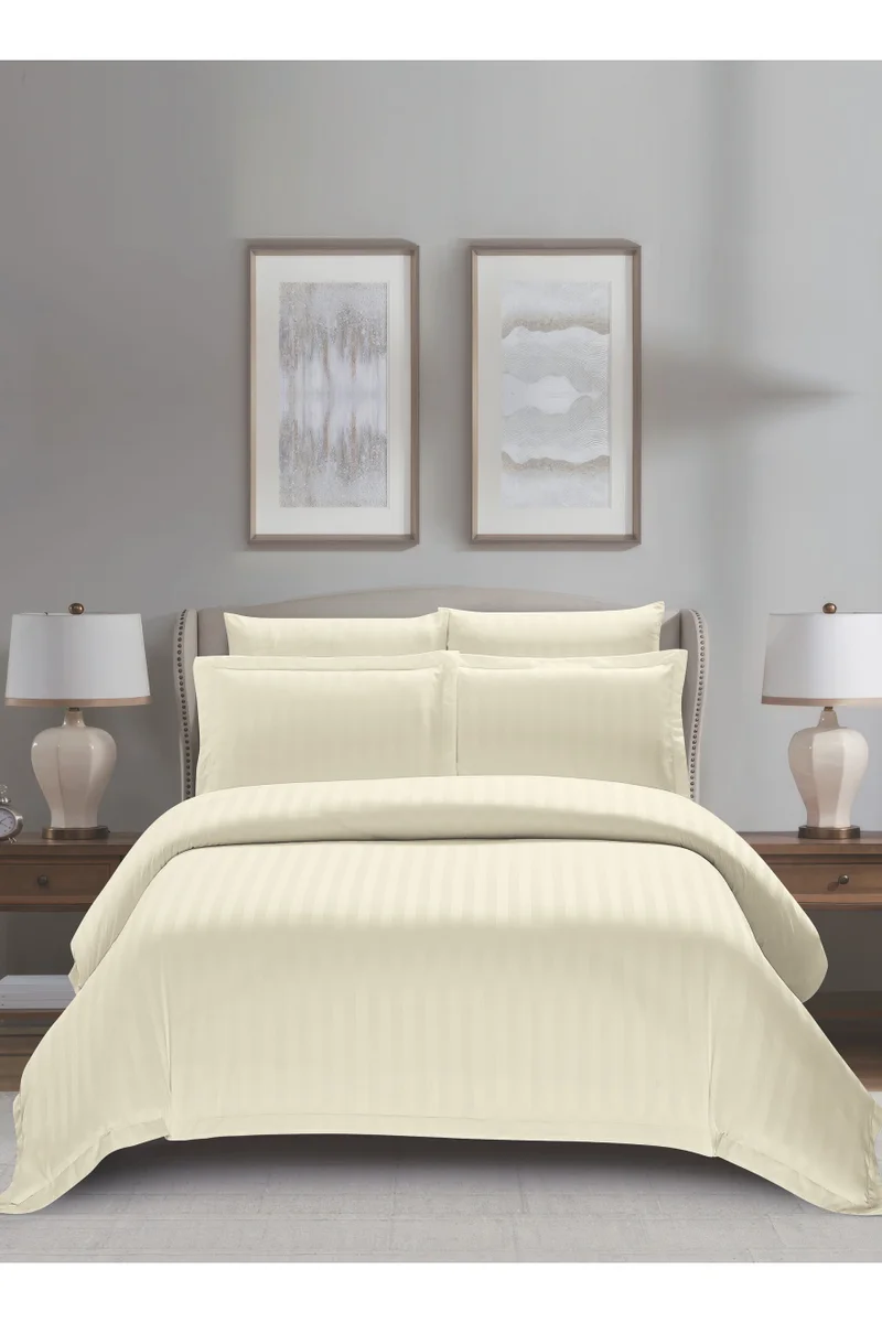 دوناتيلا Striped Duvet Cover Set King Size 220x240 cm - 6-Pcs Bed Set, Microfiber Fabric - 1 Duvet Cover, 1 Fitted Sheet, 2 Pillow Sham, 2 Pillowcase (Filler Not Included)