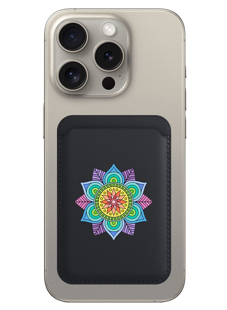 Theodor Magnetic Wallet, Compatible with MagSafe Wallet, for iPhone Wallet, for iPhone 16/15/14/13/12 Series, Not for iPhone 13/12 mini, 3 Card Holder, Vegan Leather, Black - Mandala - Image 1