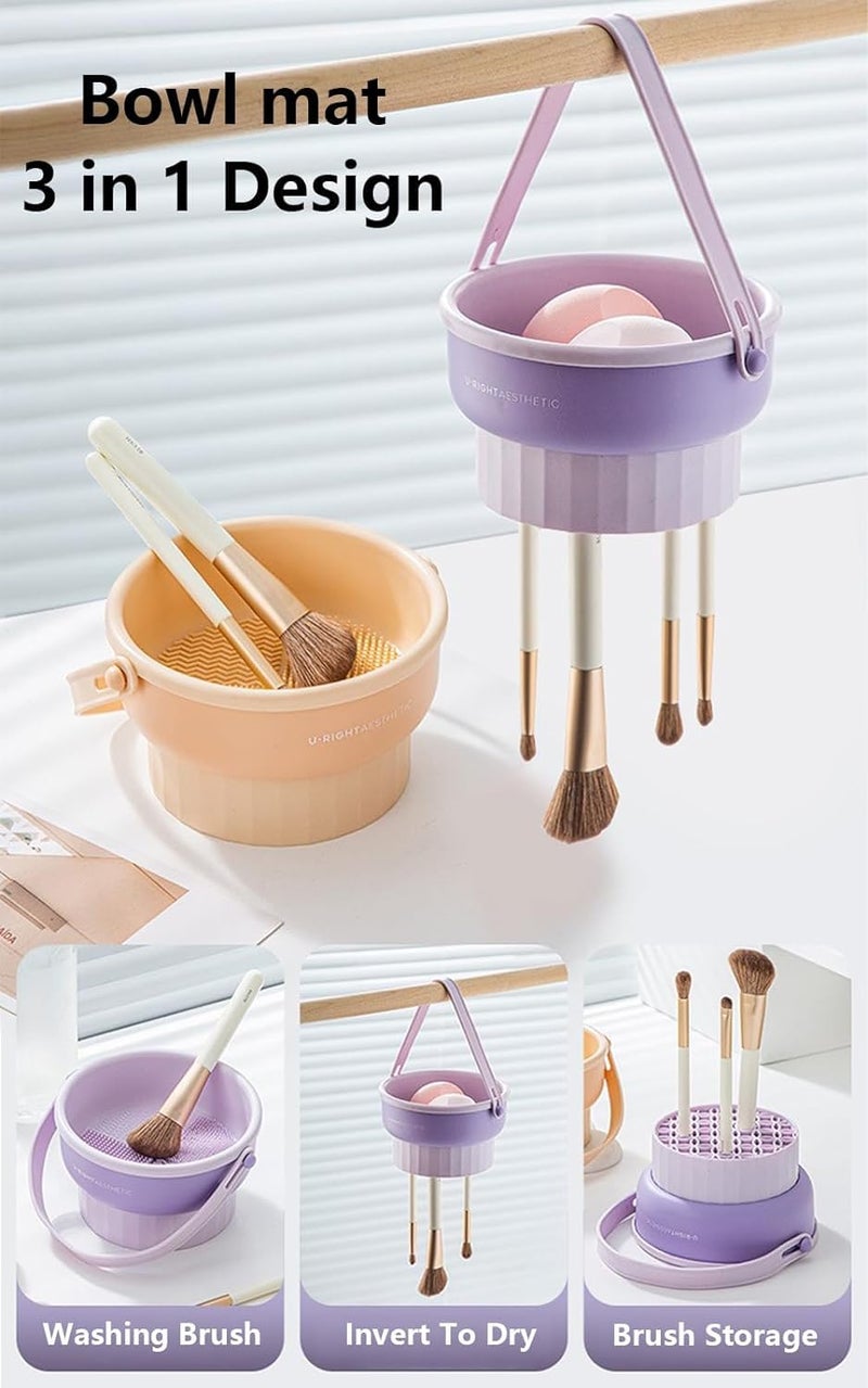 Deoxys 2 in 1 Silicone Makeup Brush Cleaning Mat with Brush Drying Holder Portable Cosmetic Brush Cleaner - Image 5