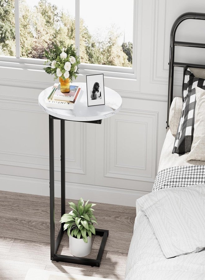 Katrawu C Shaped End Side Table, Small Oval Couch Sofa Table for Bed, Snack Side Table with Metal Frame, TV Tray Table with White Marble for Small Space, Living Room, Bedroom, Bedside(Black) - Image 5