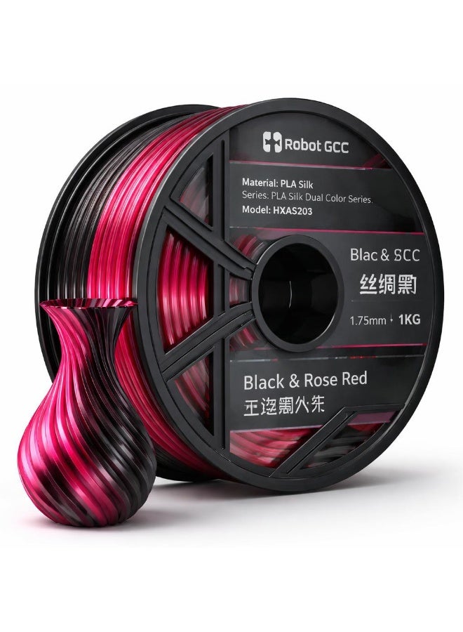 Robotgcc Pla Silk Dual Color 3D Printer Filament 1.75Mm 1Kg - Black & Rose Red