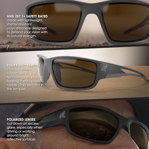 EDGE Kazbek Polarized Wrap-Around Safety Glasses, Anti-Scratch, Non-Slip, UV 400, Military Grade, ANSI/ISEA & MCEPS Compliant, 5.04" Wide, Black Frame/Copper Lens - Image 5
