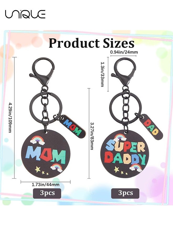 يونيك 2 قطعة سلسلة مفاتيح - MOM و DAD قلادة سلسلة المفاتيح - أسود جولة اللون قلادة نص - أنيقة وبسيطة - Image 2