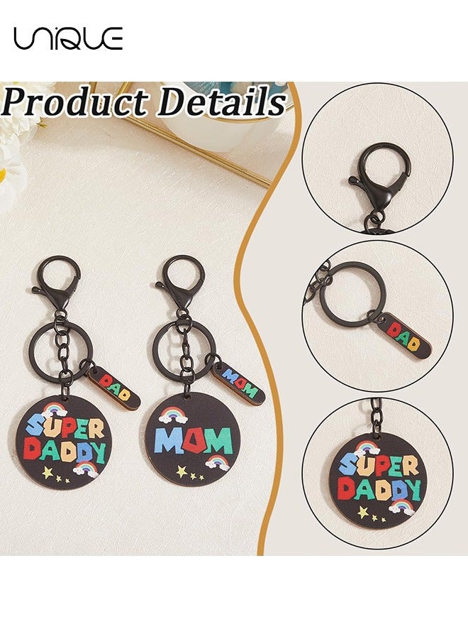 يونيك 2 قطعة سلسلة مفاتيح - MOM و DAD قلادة سلسلة المفاتيح - أسود جولة اللون قلادة نص - أنيقة وبسيطة - Image 3