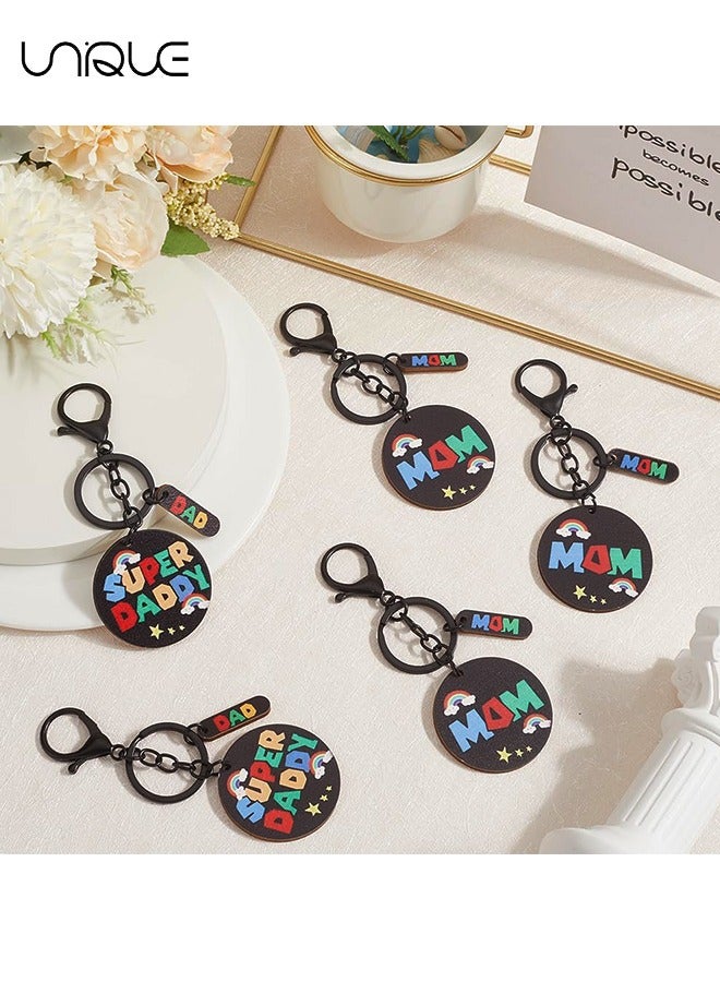 يونيك 2 قطعة سلسلة مفاتيح - MOM و DAD قلادة سلسلة المفاتيح - أسود جولة اللون قلادة نص - أنيقة وبسيطة - Image 5