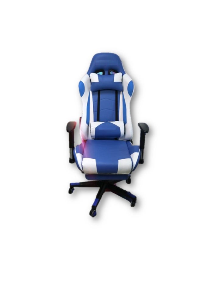 1st Gaming chair with blue footrest and white leather  - Image 1