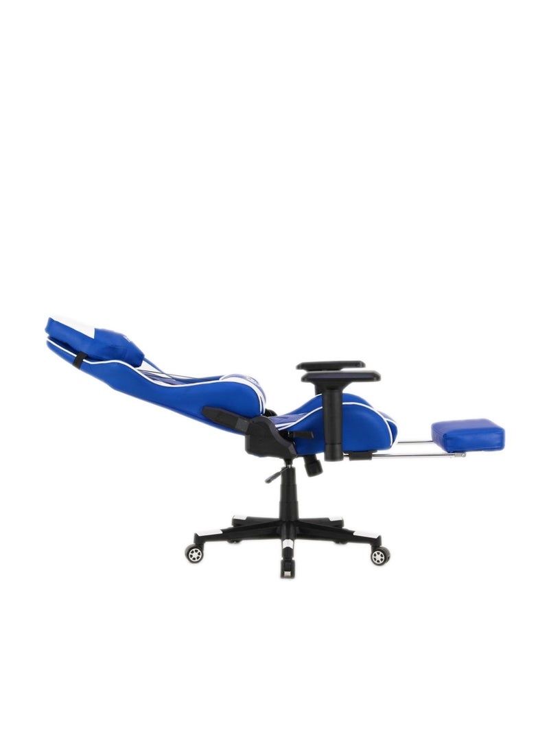 1st Gaming chair with blue footrest and white leather  - Image 3
