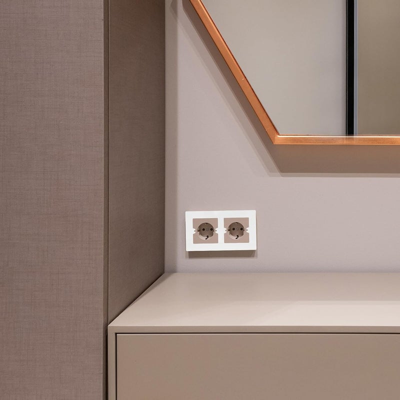 UKCOCO White Decorative Outlet Cover Plates for Wall Socket, 2pcs Dual Hole Receptacle Faceplate Spacers, Plastic Rustproof Light Plate for Living Room and Bedroom - Image 5
