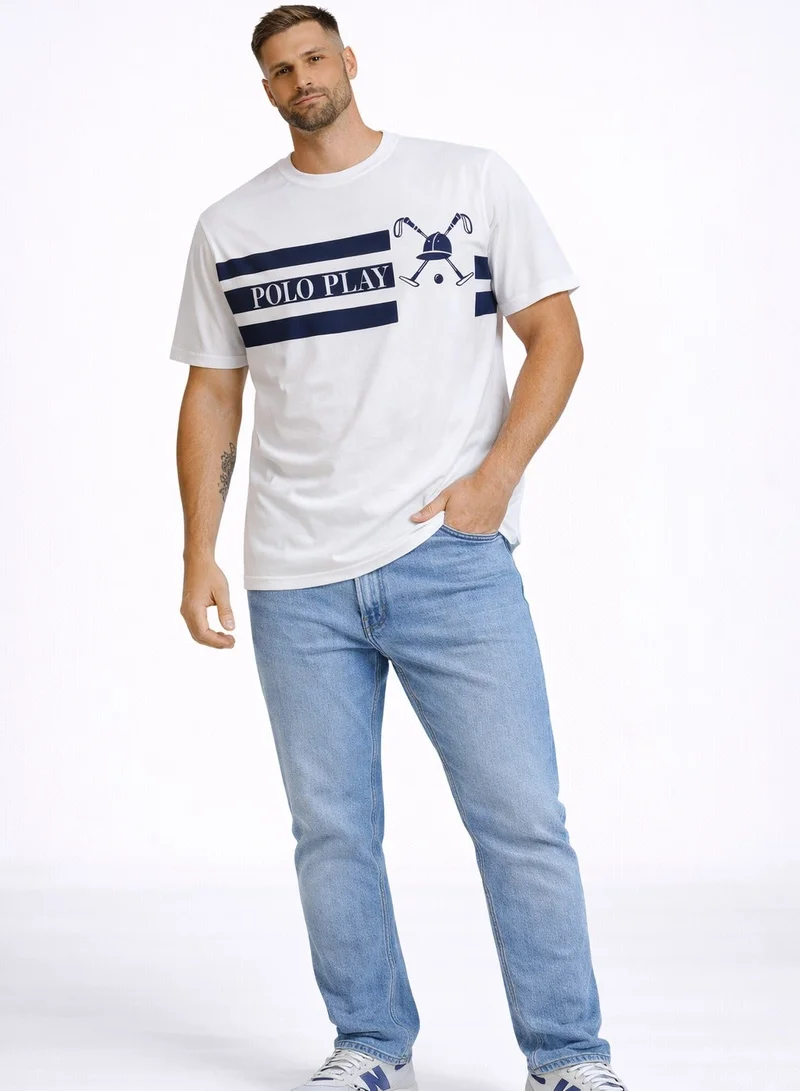 لعب البولو تيشيرت رجالي مطبوع أبيض