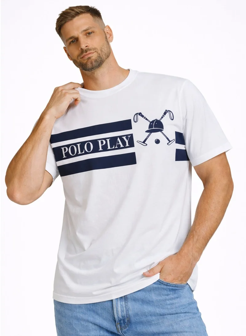 لعب البولو تيشيرت رجالي مطبوع أبيض