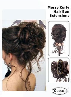 Ocean Messy Curly Hair Bun Extensions, Wavy Synthetic Chignon with High Elastic Claw, Hair Accessories Donut Roller Bun Wig for Women Updo Scrunchies, Brown  - Image 1