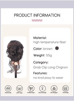 Ocean Messy Curly Hair Bun Extensions, Wavy Synthetic Chignon with High Elastic Claw, Hair Accessories Donut Roller Bun Wig for Women Updo Scrunchies, Brown  - Image 3