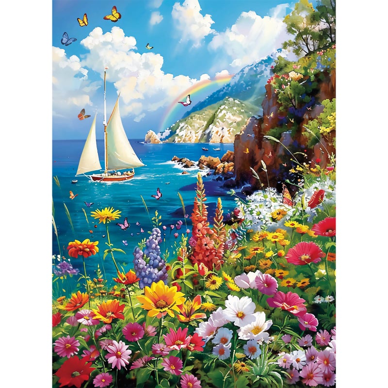 Edsjegn 300 Pieces Puzzles for AdultsColorful Garden By The Ocean Puzzle for Adults Children ElderlyRecycled Paper Puzzle 300 PiecesGlossy Sturdy Pieces Challenging Family Game Great Gift Idea 205x15in - Image 3