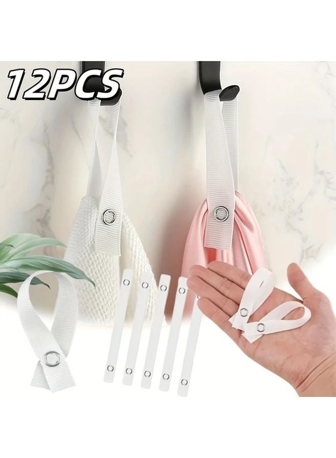 12pcs White Canvas Wall Mounted Towel Hanger With Snap Button Closure - Image 2